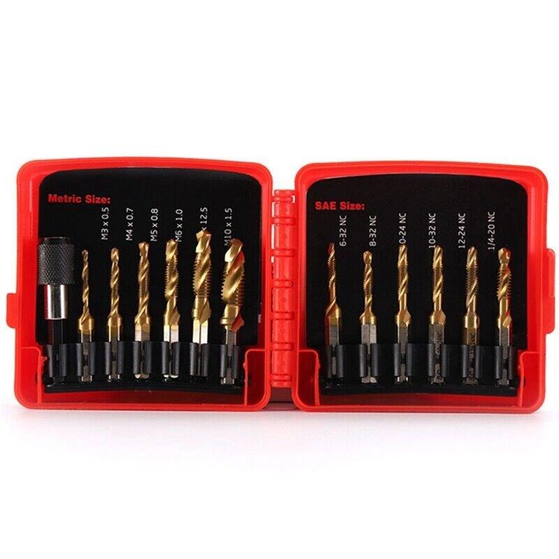 Wholesale 13 Pcs SAE/Metric Combination Drill Tap Bit Set Hex Shank Drill Bits Screw Tapping Bit Tool For Drilling Tapping Countersinking 13pc red titanium plated[212g]  |   Industrial & Scientific Home Garden & Tools Industrial & Scientific