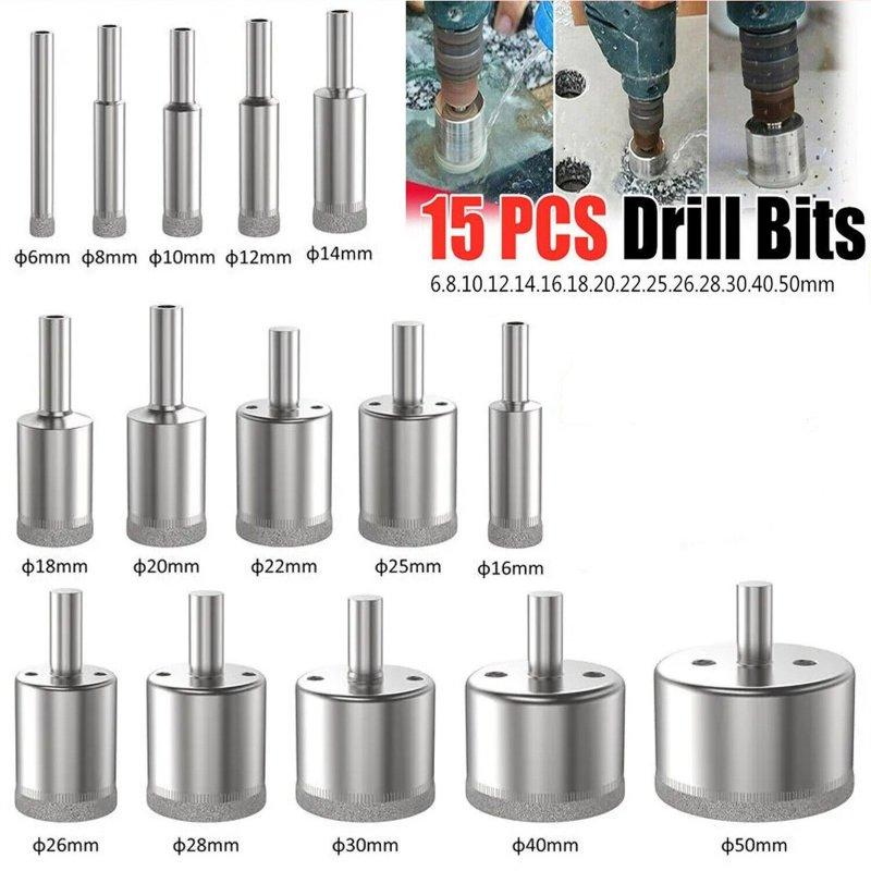 Wholesale 15 PCS Diamond Hole Saw Drill Bit Set 15 Sizes Nickel Plated Glass Drill Bits For Glass Ceramic Tile Bottles Block Jars And Fiberglass Ceramic Tiles 15-piece hole opener  |   Industrial & Scientific Home Garden & Tools Industrial & Scientific