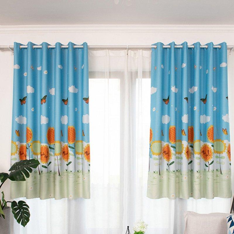 Wholesale 1PC Butterflies Sunflower Printing Shedding Window Curtain for Bedroom Balcony Punching Style blue_1 meter wide x 2 meters high  |   Home Decors Home Decors Home Decors