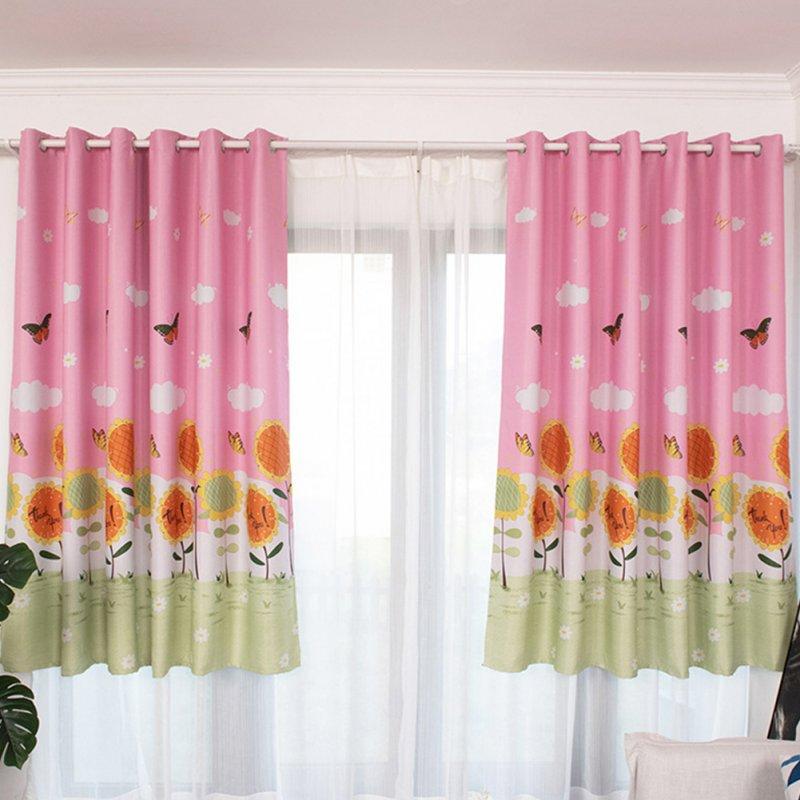 Wholesale 1PC Butterflies Sunflower Printing Shedding Window Curtain for Bedroom Balcony Punching Style Pink_1 meter wide x 2 meters high  |   Home Decors Home Decors Home Decors