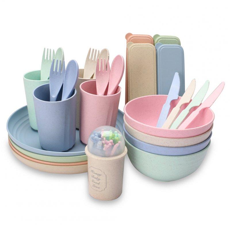 Wholesale 29pcs Reusable Cutlery Set Non-slip Wear-resistant Household Wheat Straw Bowl Cup Plate Knife Fork Spoon Tableware Mixed color 29pcs/set  |   Kitchen & Dining Home Garden & Tools Kitchen & Dining