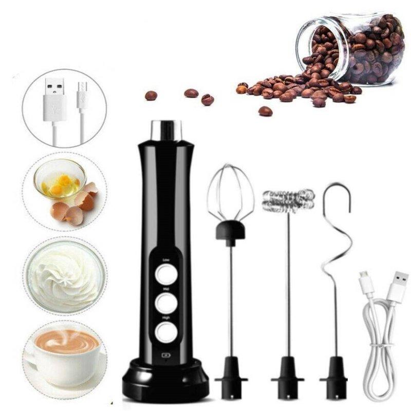 Wholesale 3-in-1 Electric Milk Frother 3 Speeds Adjustable Rechargeable High Speeds Milk Foam Maker Handheld Foamer Black  |   Home Appliances Home Appliances Black