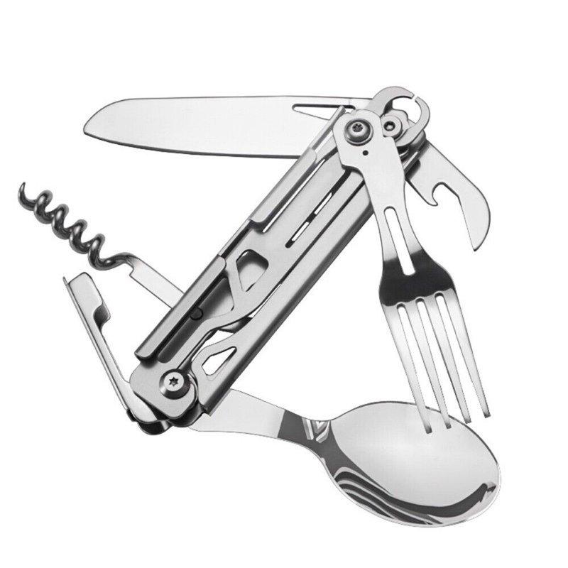 Wholesale 5-in-1 Camping Utensils Stainless Steel Multitool Folding Tableware With Fork Spoon Knife Red Wine Bottle Opener And Can Opener Portable Cutlery Set For Travel All steel tableware  |   Garden & Lawn Garden & Lawn Garden & Lawn