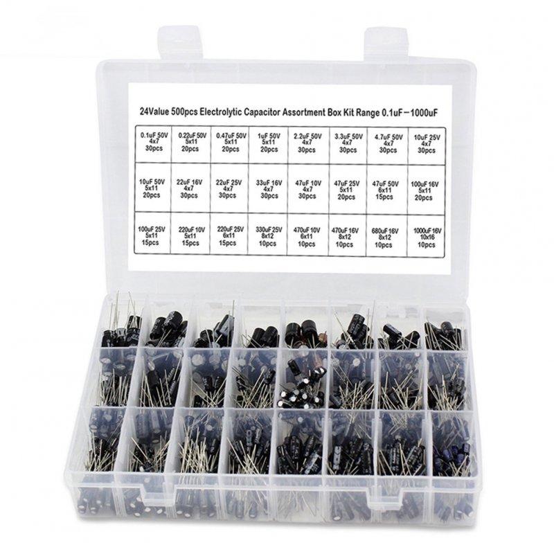 Wholesale 500pcs Electrolytic Capacitor with Box 24 Kinds Of 0.1uf-1000uf Low Frequency Capacitor Kit  |   Industrial & Scientific Home Garden & Tools Industrial & Scientific