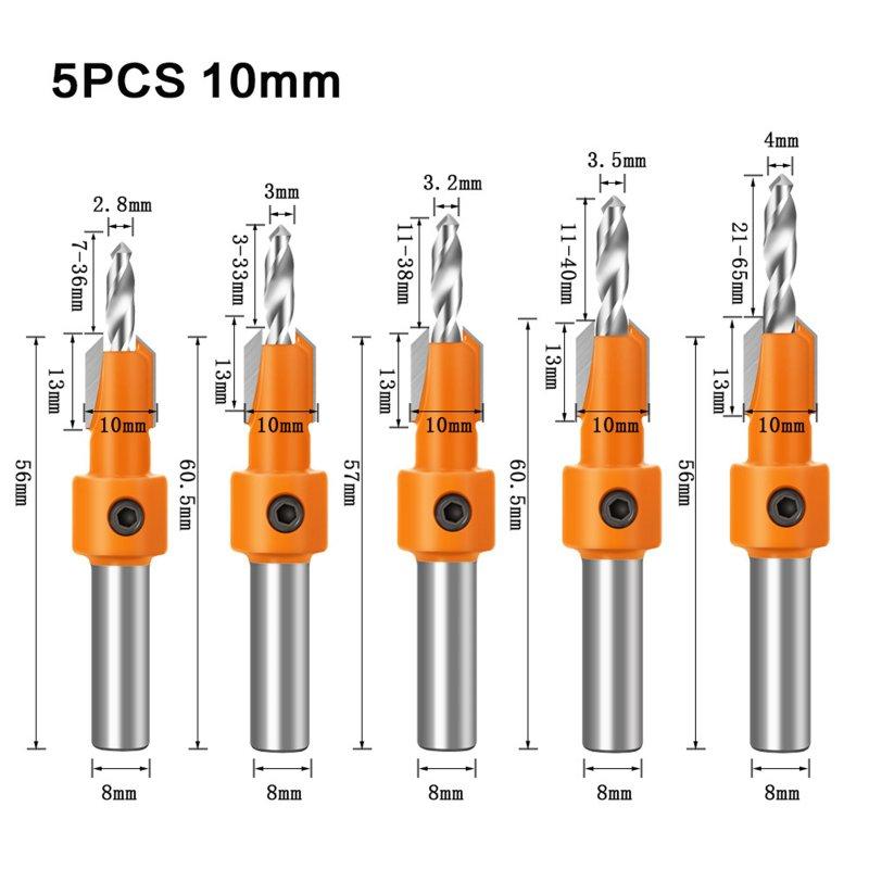 Wholesale 5pcs Countersink Drill Bit Set With 8/10mm Shank Heavy Duty Construction Woodworking Tool For Steel Wood Plastic Sheet Metal 5PCS (blade diameter 10mm)  |   Industrial & Scientific Home Garden & Tools Industrial & Scientific