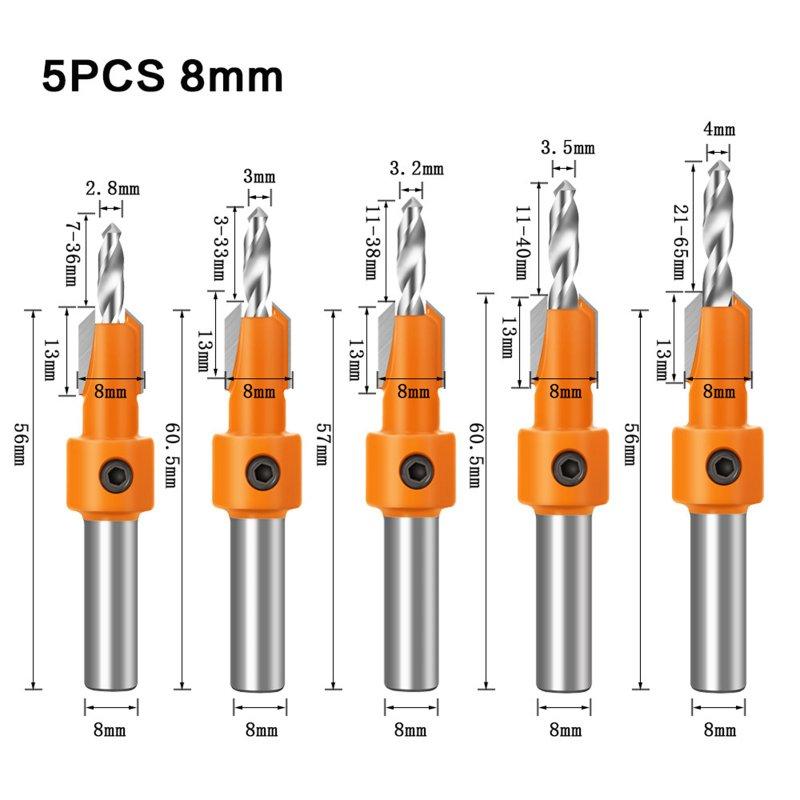 Wholesale 5pcs Countersink Drill Bit Set With 8/10mm Shank Heavy Duty Construction Woodworking Tool For Steel Wood Plastic Sheet Metal 5PCS (blade diameter 8mm)  |   Industrial & Scientific Home Garden & Tools Industrial & Scientific