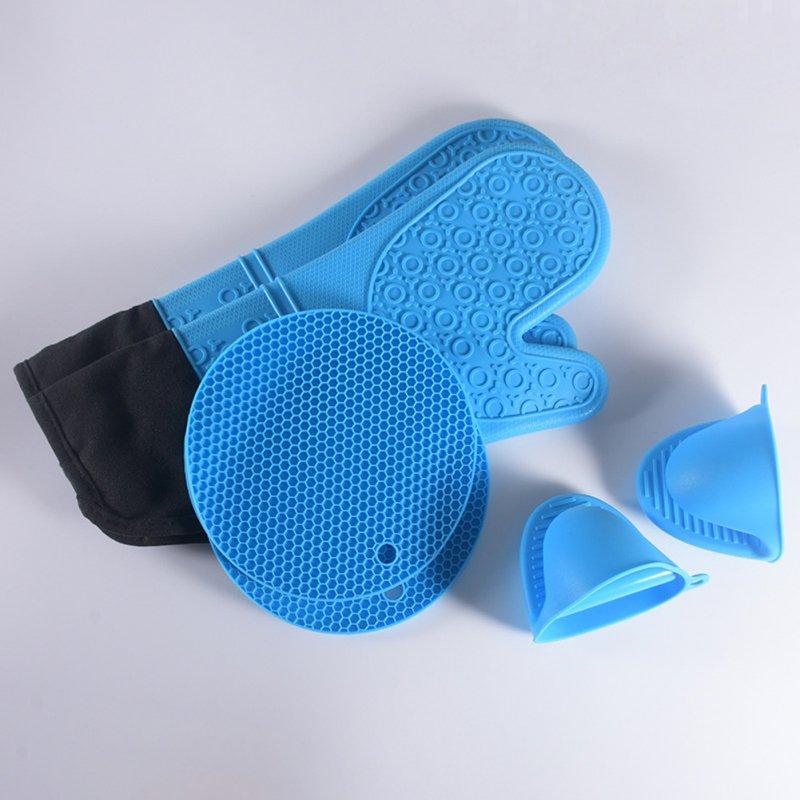 Wholesale 6pcs Kitchen Silicone Oven Mittens Set Heat Resistant Anti-scalding Mini Oven Gloves With Hot Pads Pot Holders blue  |   Kitchen & Dining Home Garden & Tools Kitchen & Dining