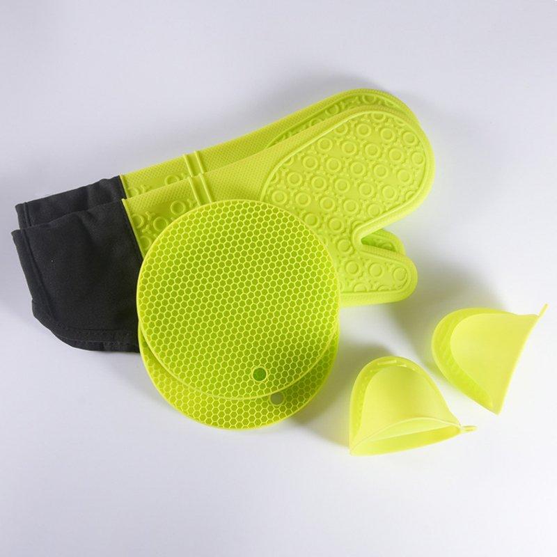 Wholesale 6pcs Kitchen Silicone Oven Mittens Set Heat Resistant Anti-scalding Mini Oven Gloves With Hot Pads Pot Holders green  |   Kitchen & Dining Home Garden & Tools Kitchen & Dining