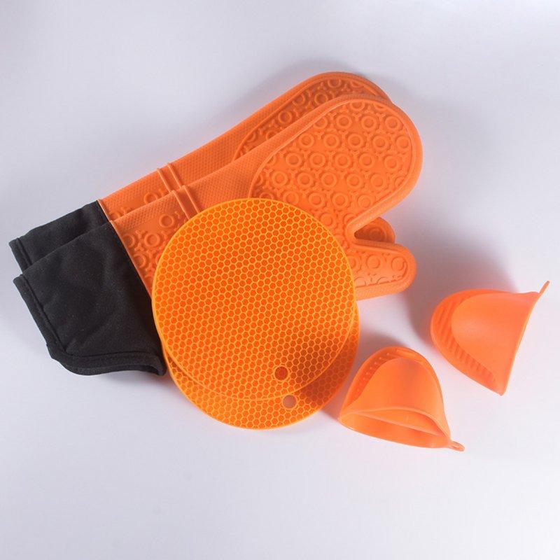 Wholesale 6pcs Kitchen Silicone Oven Mittens Set Heat Resistant Anti-scalding Mini Oven Gloves With Hot Pads Pot Holders orange  |   Kitchen & Dining Home Garden & Tools Kitchen & Dining