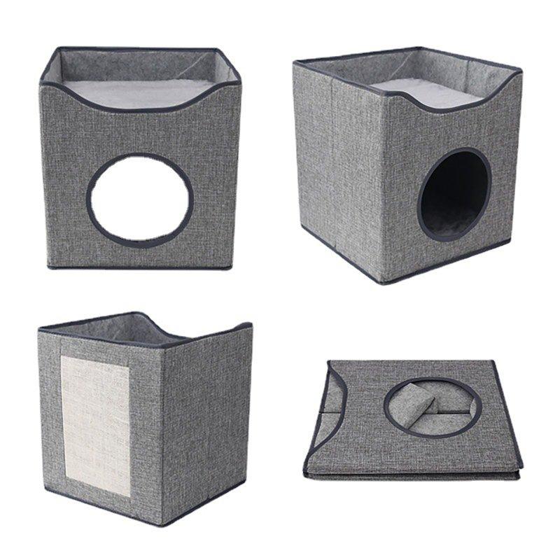 Wholesale Cat Bed Large Cat Cave Cube Cat Indoor Hideaway Condo With Scratch Pad For Kitten Puppy 33 x 33 x 37cm gray edge trumpet  |   Pet Supplies Home Garden & Tools Gray edge trumpet