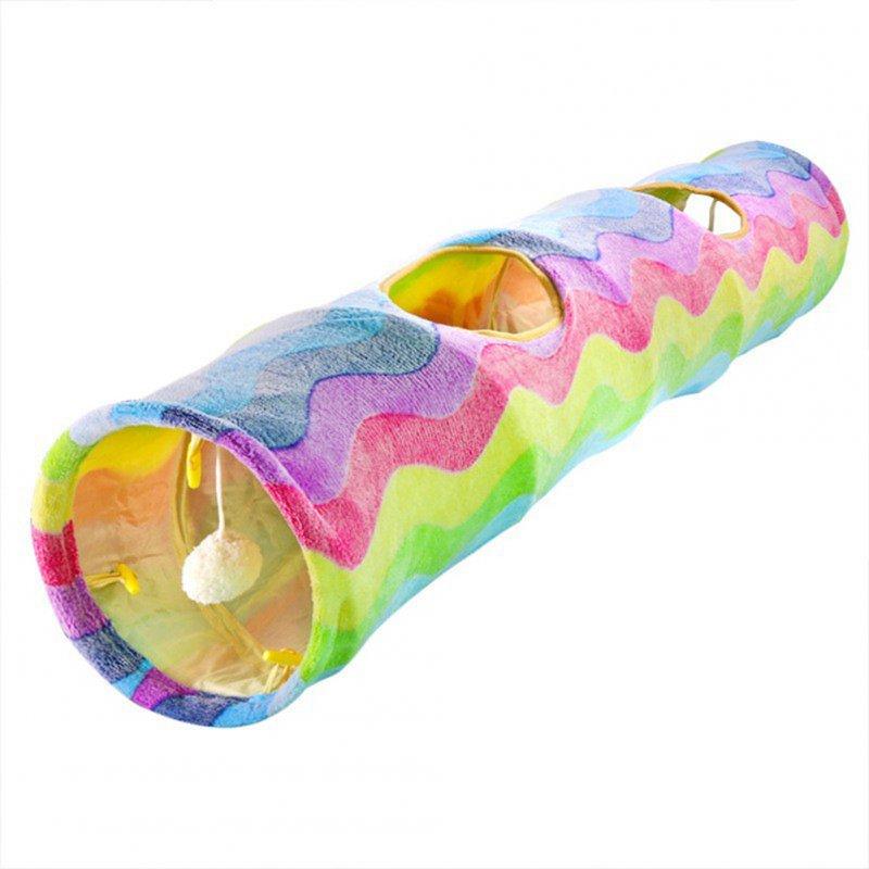 Wholesale Cat Long Straight Plush Tunnel Toy With Ball Foldable Scratch-resistant Hideout Tunnel Pet Supplies (Rainbow Wave) rainbow colors About 26 x 117cm  |   Pet Supplies Home Garden & Tools Pet Supplies