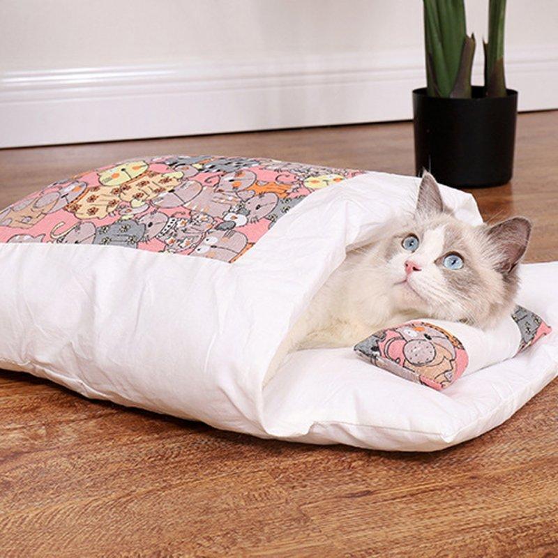 Wholesale Cat Sleeping Bag Comfortable Breathable Removable Semi-closed Winter Warm Bed Cats Nest Pink Cat  |   Pet Supplies Home Garden & Tools M size (for 2-5kg) + Pink cat