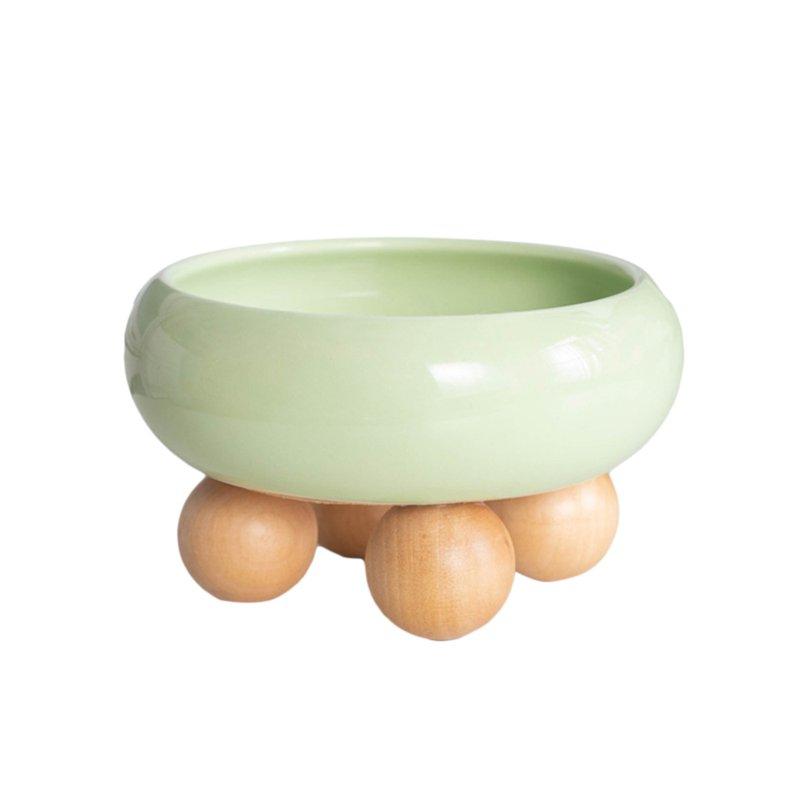 Wholesale Ceramic Cat Feeding Bowls Large Capacity Neck Protection Anti Vomiting Food Water Bowls Food Dispenser With Wooden Ball Rack (15.2 x 8.8cm) (green)  |   Pet Supplies Home Garden & Tools Green