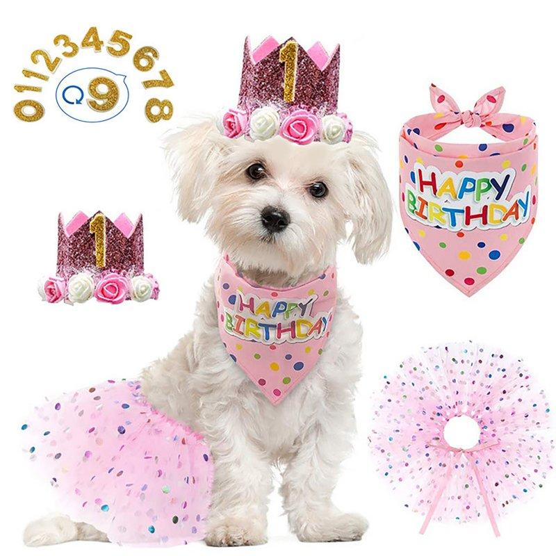 Wholesale Dog Birthday 1st Party Supplies Scarf Tutu Skirt Crown Hat With 0-8 Numbers Pet Supplies For Puppy Birthday Outfit as shown  |   Pet Supplies Home Garden & Tools As shown