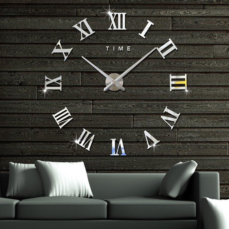 Wholesale Fashionable Roman Numeral Wall Clock DIY Wall Ornament Home Office Hotel Decoration Gift  Silver  |   Home Decors Home Decors Home Decors