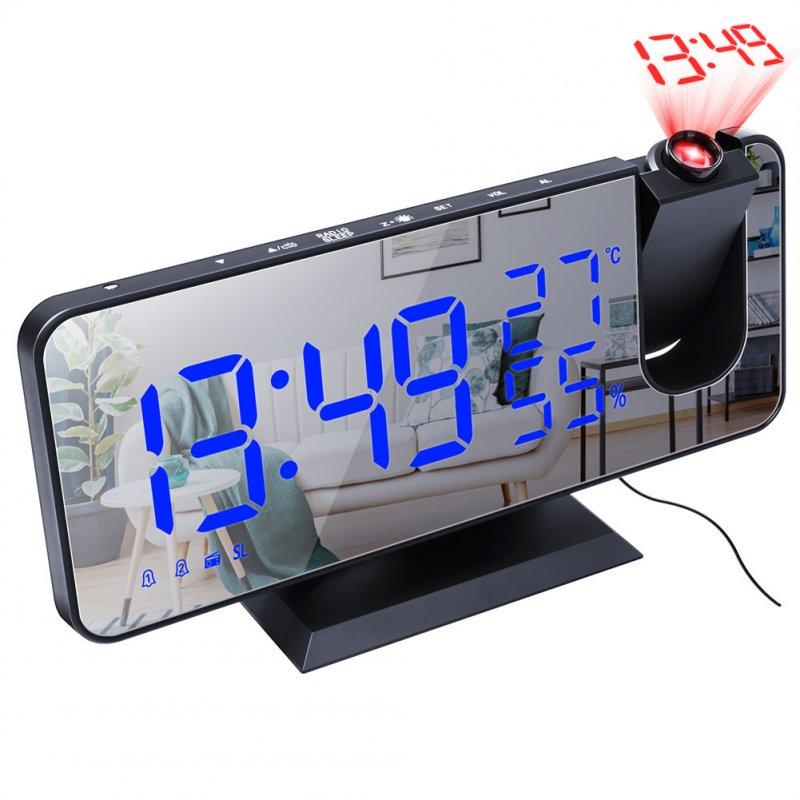 Wholesale Fm Radio Led Digital Smart Projection Alarm Clock Usb Wakeup Clock 180-degree Rotation Time Projection black body blue letter  |   Home Decors Home Decors Black body blue letter