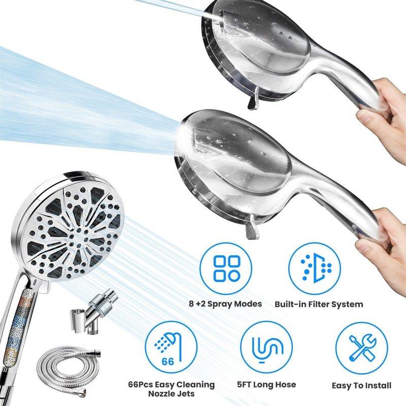 Wholesale High Pressure Shower Head With Pause Switch 8 Spray Settings 2 Powerful Cleaning Modes Spray Hand Showers 5FT Extra Long Hose Single shower  |   Household Products Home Garden & Tools Household Products