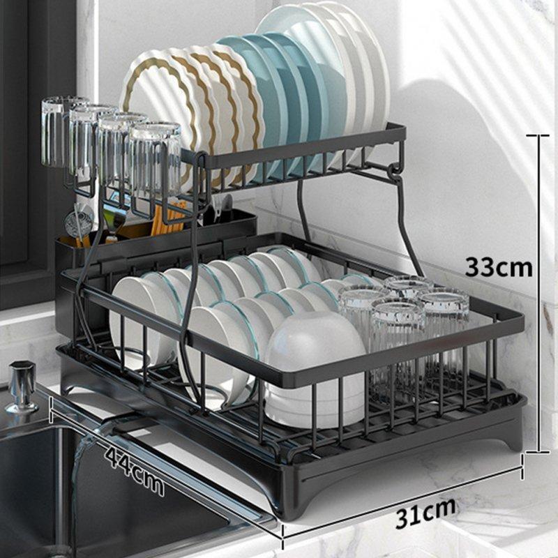 Wholesale Household Removable Storage Rack Shelf 2 Tier Large Capacity Dish Drainer Utensil Holder with Chopsticks Rack Black  |   Kitchen & Dining Home Garden & Tools Kitchen & Dining