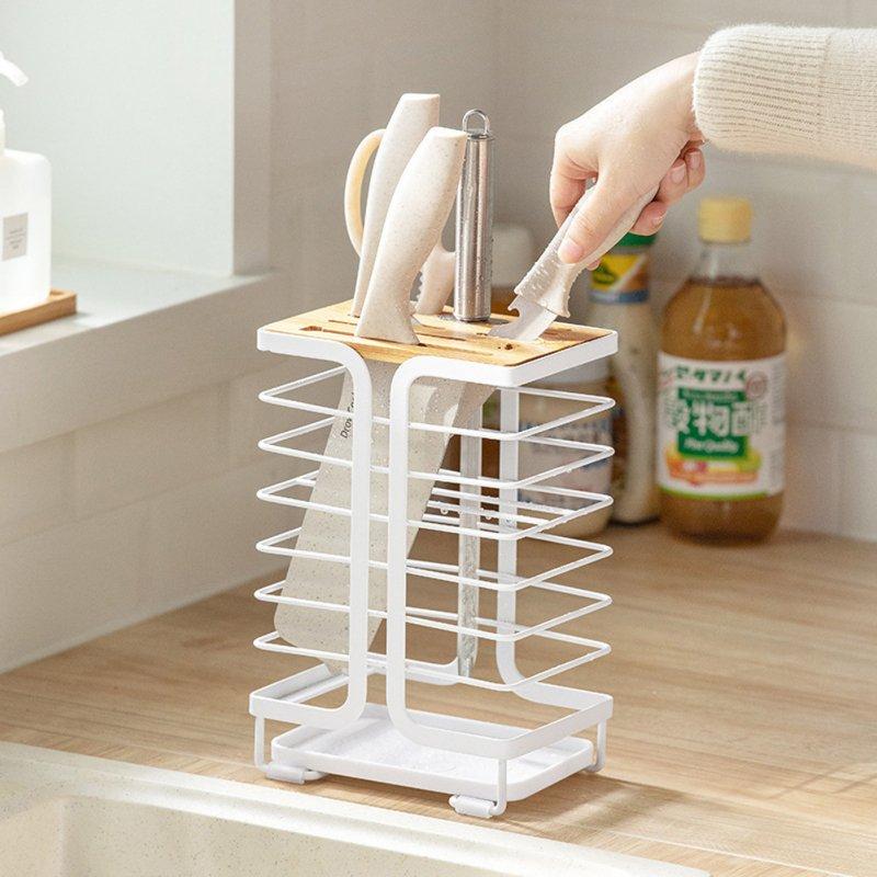 Wholesale Kitchen Drain Knife Holder With Tray Multifunctional Storage Knife Rack Organizer For Kitchen Counter White  |   Household Products Home Garden & Tools Household Products