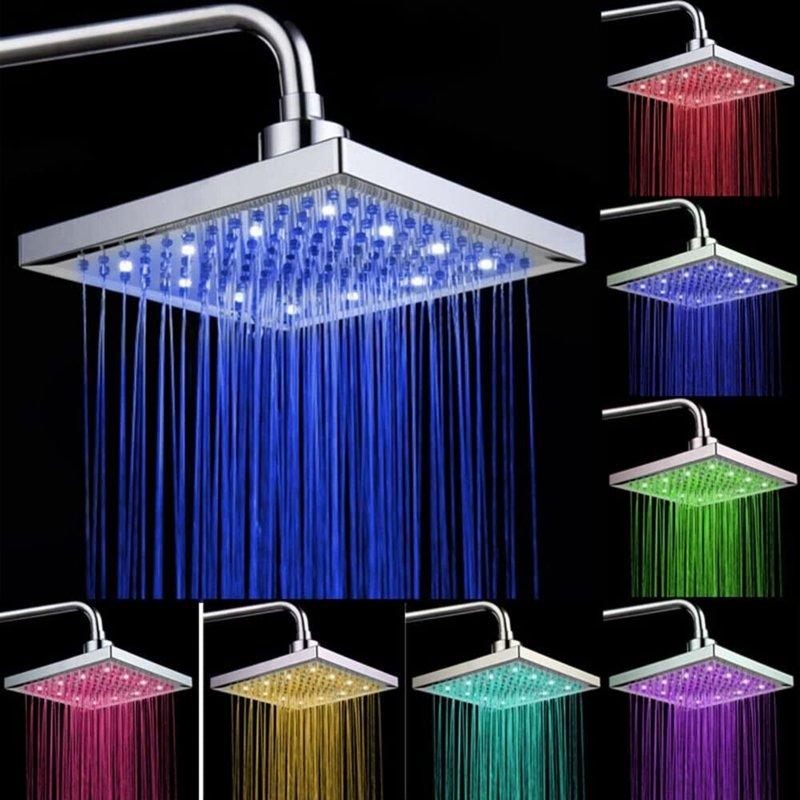 Wholesale Led Rainfall Shower Head 8 Inch Square High Pressure Spray Brushed Nickel Brass Automatic Color Change Shower Head As shown  |   Household Products Home Garden & Tools As shown