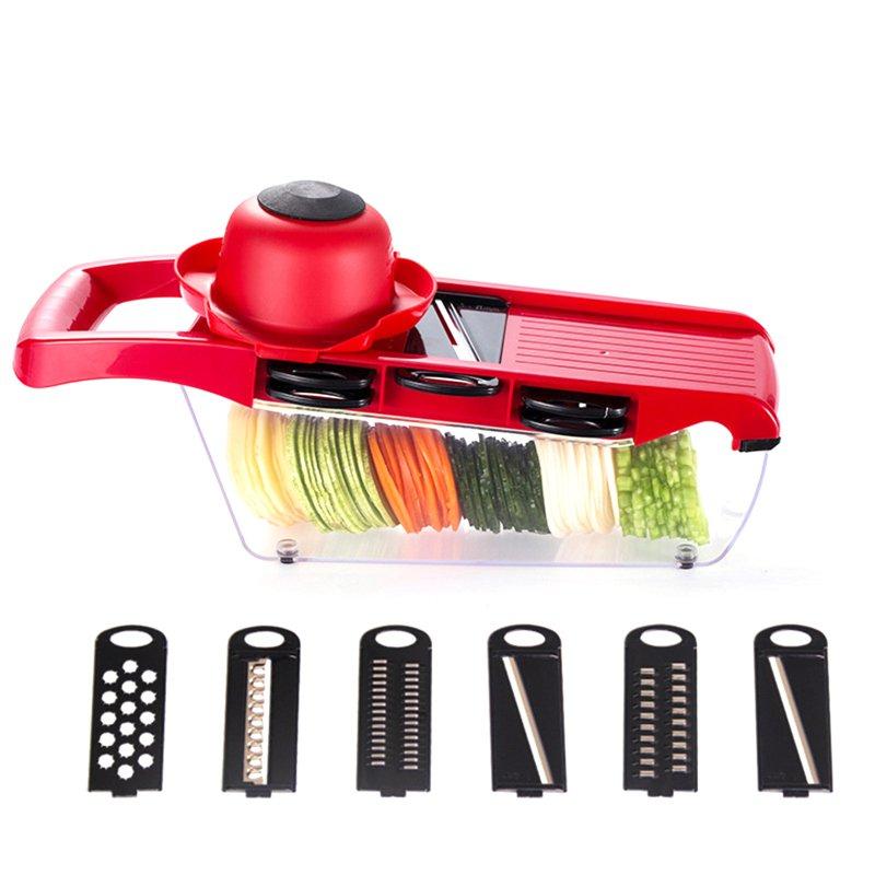 Wholesale Mandoline Food Slicer, Stainless Steel Veggie Chopper, 6 Modes Safe Mandoline With 1 Parer Adjustable Vegetable Slicer, For Kitchen Grown-ups Beginners red  |   Kitchen & Dining Home Garden & Tools Kitchen & Dining