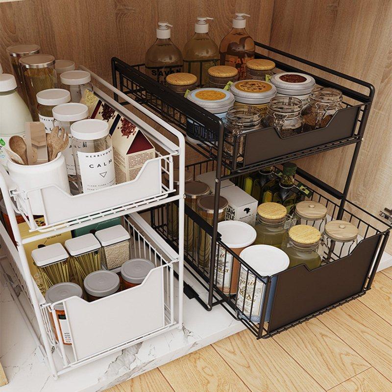 Wholesale Pull Out Cabinet Organizer Fixed with Damping Guide Carbon Steel Heavy Duty Slide Out Pantry Shelves White  |   Household Products Home Garden & Tools Household Products