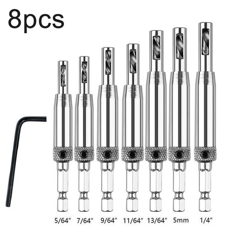 Wholesale Self Centering Drill Bit Set, 8pcs Center Drill Bit Set With Both Sides Holes, Hex Key, 7 Replacement Drill Bits, High Speed Steel Hole Drilling Tool Kit Hinge drill 8PC+1 (OPP bag)  |   Industrial & Scientific Home Garden & Tools Industrial & Scientific