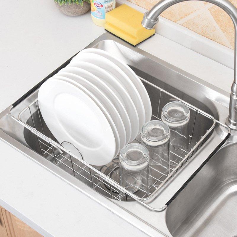 Wholesale Sink Dish Drying Rack With Adjustable Support Rod Rust Resistan Dish Rack Large Capacity Stainless Steel Dish Drainers For Apartment Kitchen Counter Arch mesh drain basket  |   Kitchen & Dining Home Garden & Tools Kitchen & Dining