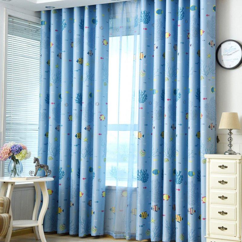 Wholesale Underwater World Printing Window Curtain for Kids Room Shading Decor Blue cloth_1 meter wide x 2.7 meters high  |   Home Decors Home Decors Home Decors