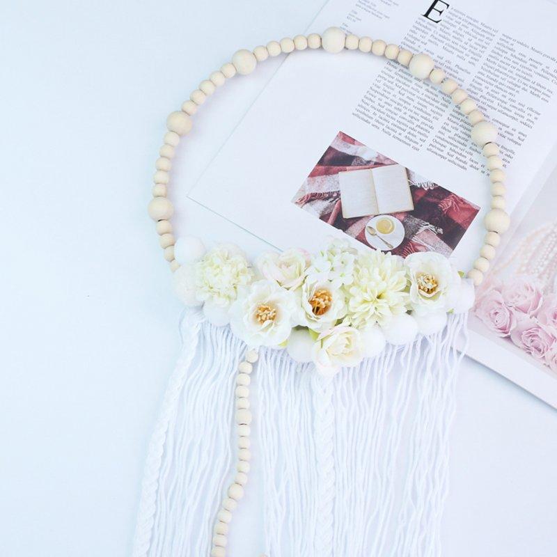 Wholesale Wooden Beads Plush Ball Garland with Tassel Wall Decoration Photography Props Tassel white  |   Home Decors Home Decors Home Decors